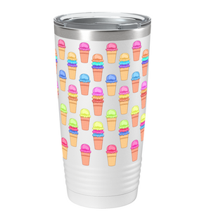 Colorful Ice Cream Cones on White Wrap 20 oz 20oz Tumbler