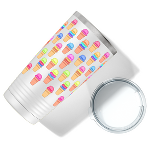 Colorful Ice Cream Cones on White Wrap 20 oz 20oz Tumbler