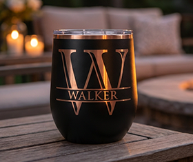 Personalized 12oz Black Ion Rose Gold Wine Tumbler: See the Engraving Reveal