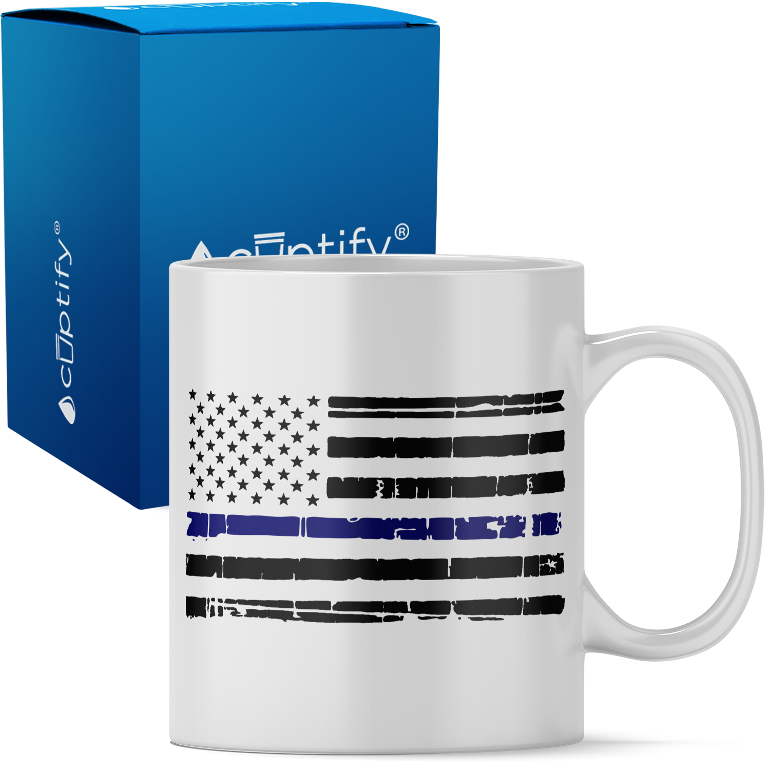 Distressed Thin Blue Line Police Flag 11 oz 11oz Ceramic Coffee Mug