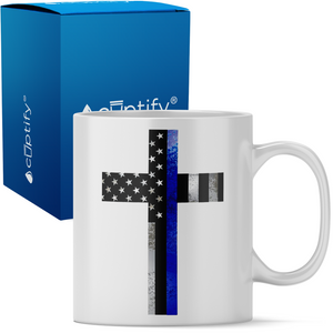 Retro Thin Blue Line Cross Long 11oz Ceramic Coffee Mug