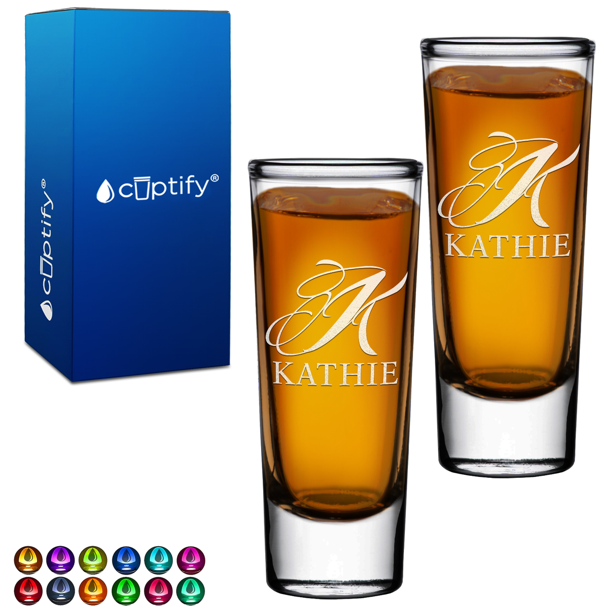 Personalized Script Initial and Name on 2oz Tall Shooter Glasses - Set of 2
