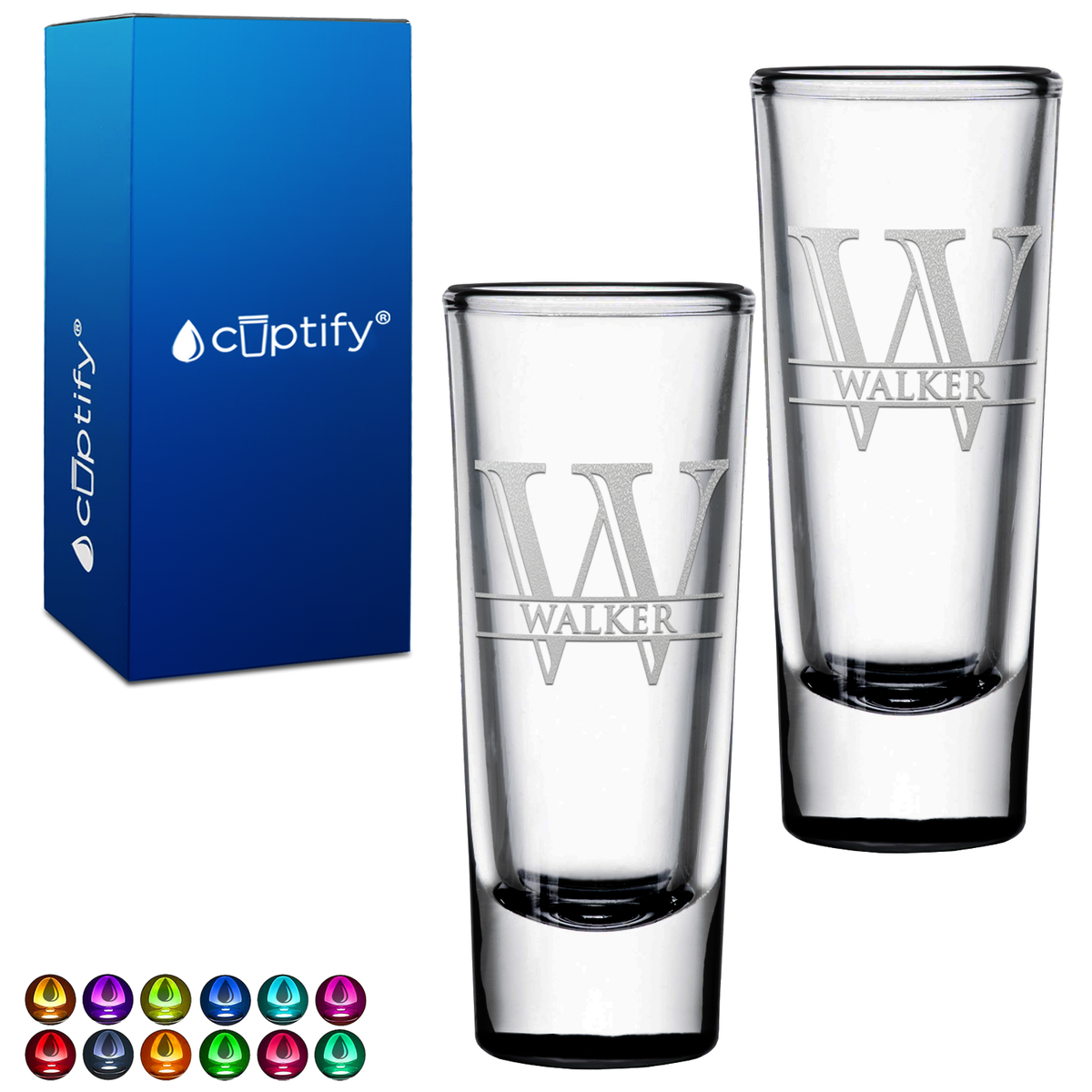 Personalized Vestige Name on 2oz Tall Shooter Glasses - Set of 2