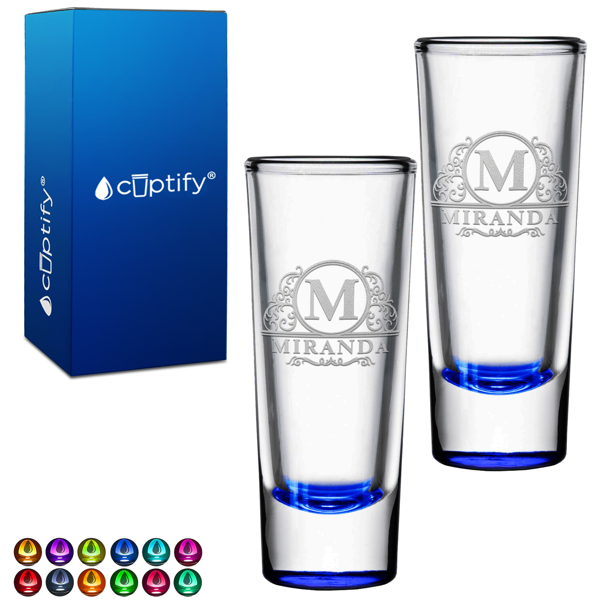 Personalized Elaborate Circle Etched 2oz Tall Shooter - Set of 2