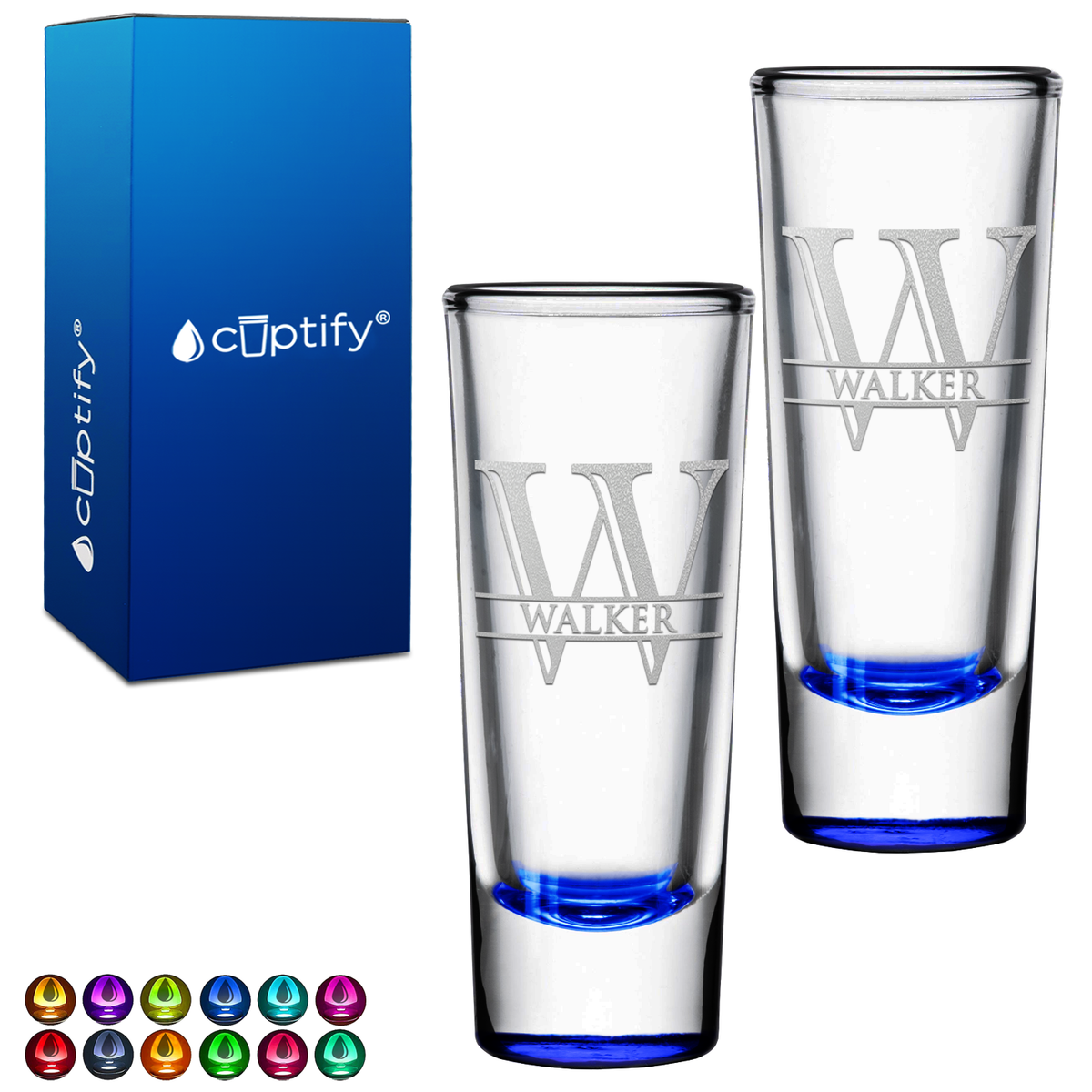 Personalized Vestige Name on 2oz Tall Shooter Glasses - Set of 2