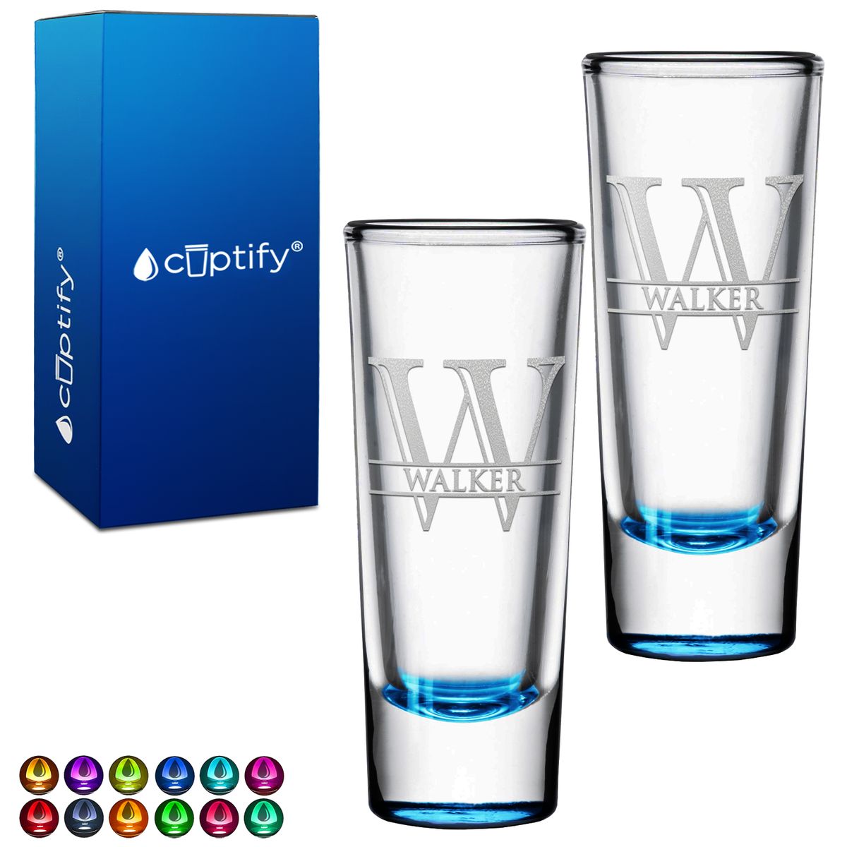 Personalized Elaborate Circle Name on 2oz Tall Shooter Glasses - Set of 2