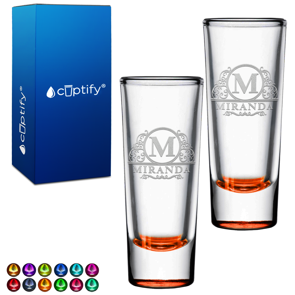 Personalized Elaborate Circle Etched 2oz Tall Shooter - Set of 2