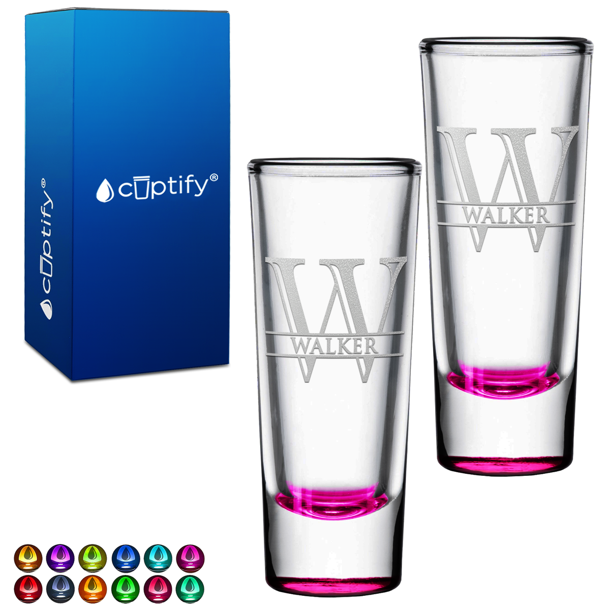 Personalized Script Initial and Name on 2oz Tall Shooter Glasses - Set of 2