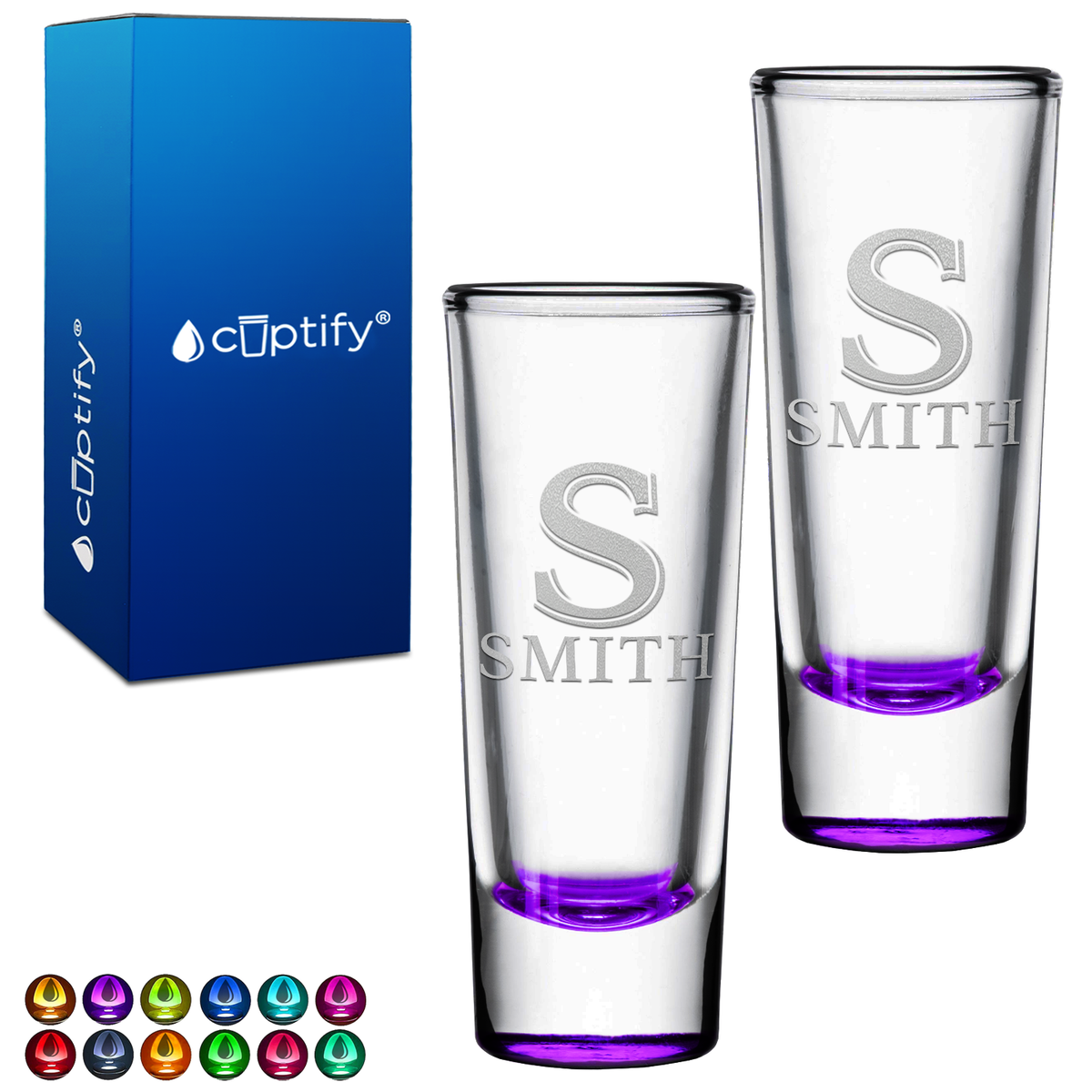 Personalized Script Initial and Name on 2oz Tall Shooter Glasses - Set of 2