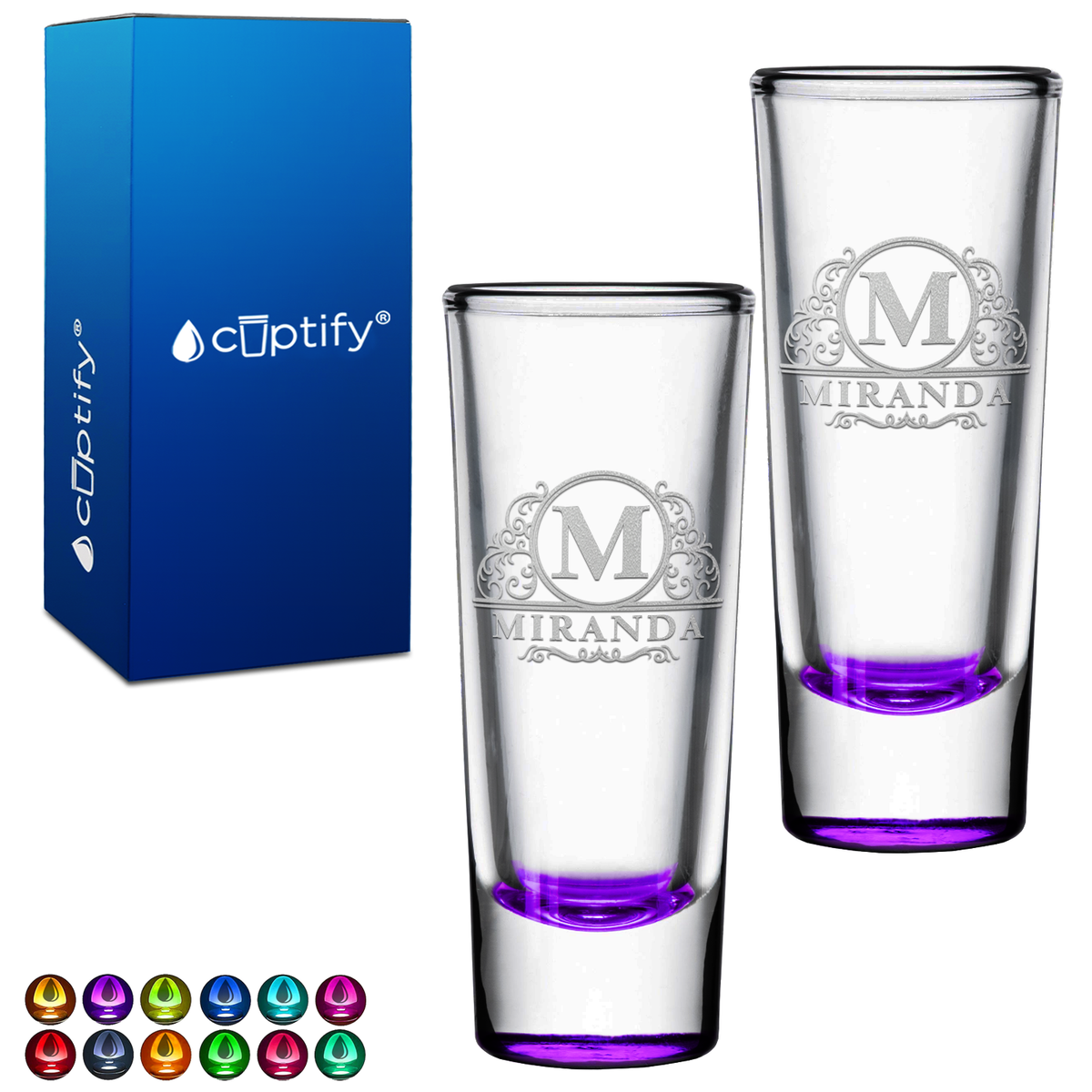 Personalized Elaborate Circle Etched 2oz Tall Shooter - Set of 2