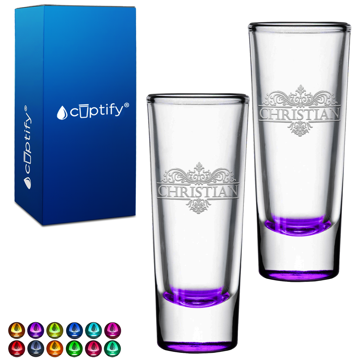Personalized Vestige Etched 2oz Tall Shooter - Set of 2
