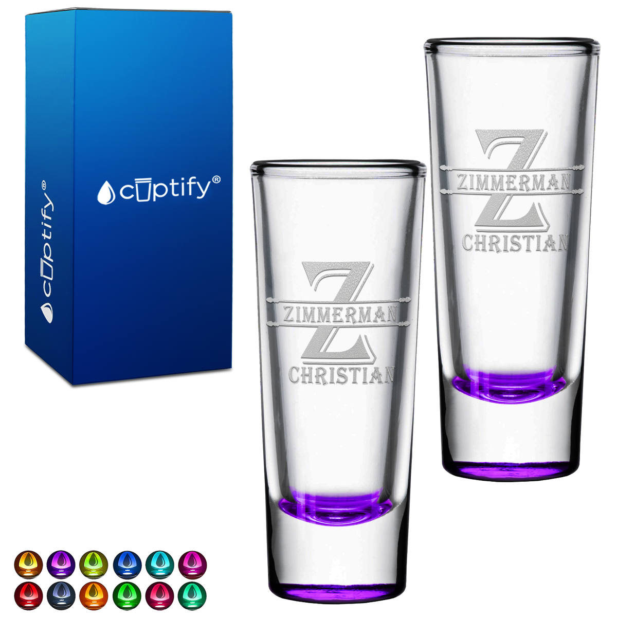 Personalized Initial Block on 2oz Tall Shooter Glasses - Set of 2