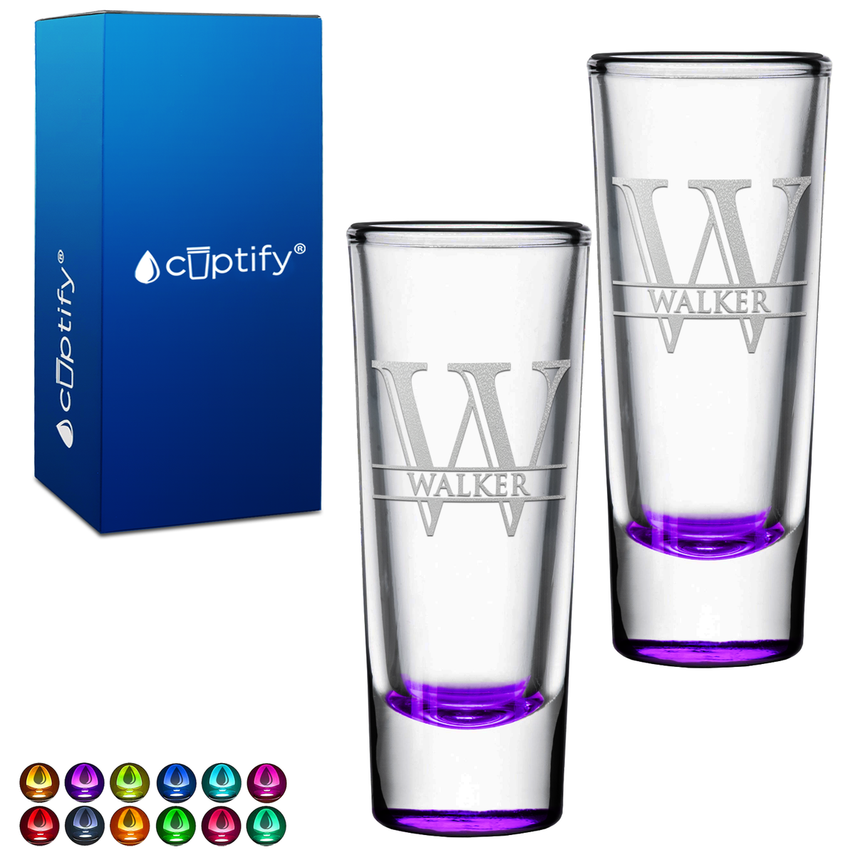 Personalized Elaborate Circle Name on 2oz Tall Shooter Glasses - Set of 2