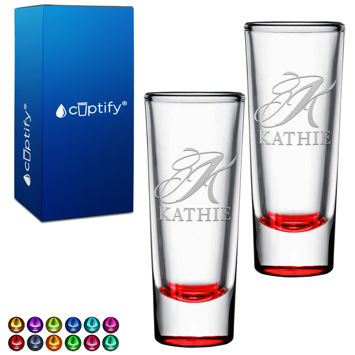Personalized Script Initial and Name on 2oz Tall Shooter Glasses - Set of 2