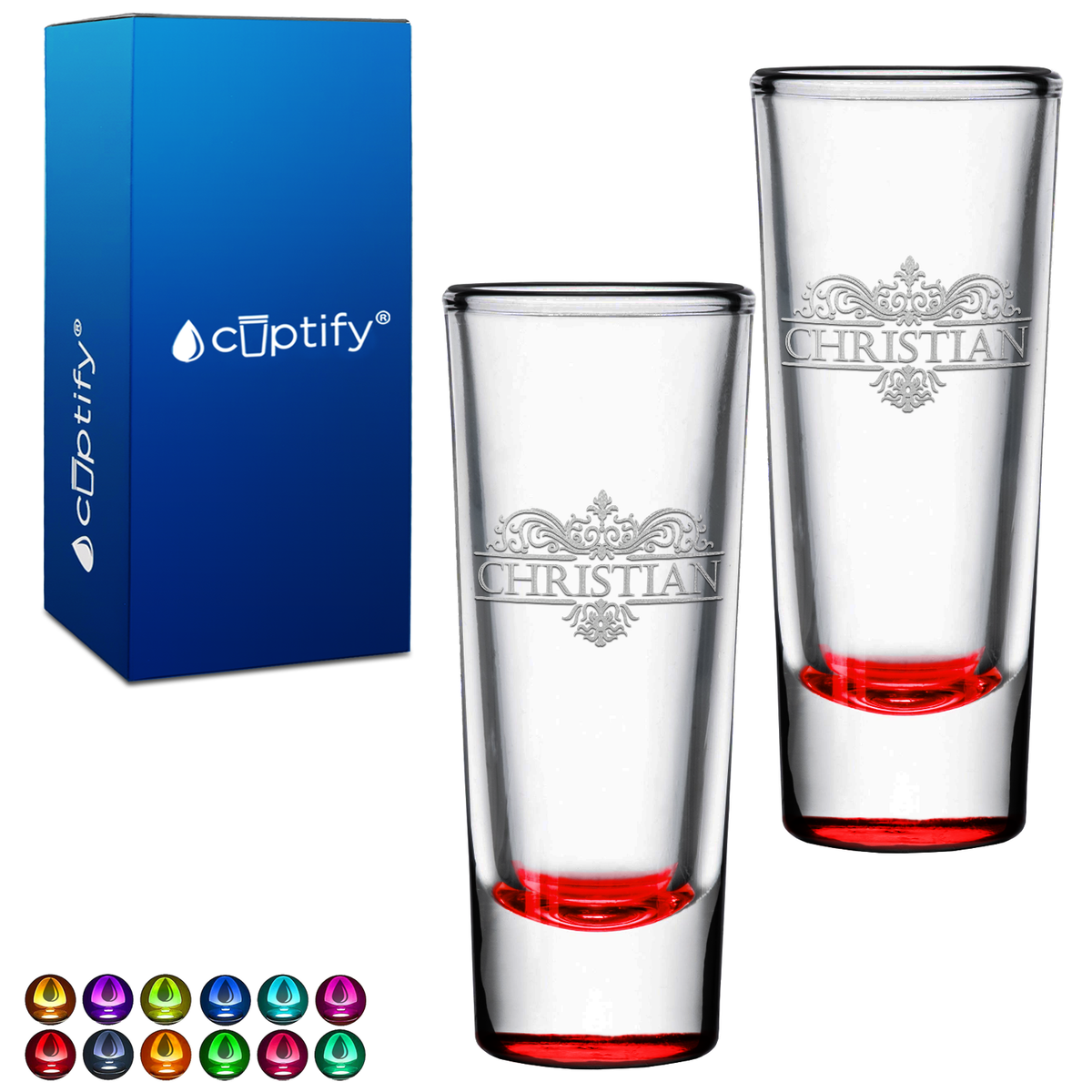 Personalized Vestige Name on 2oz Tall Shooter Glasses - Set of 2