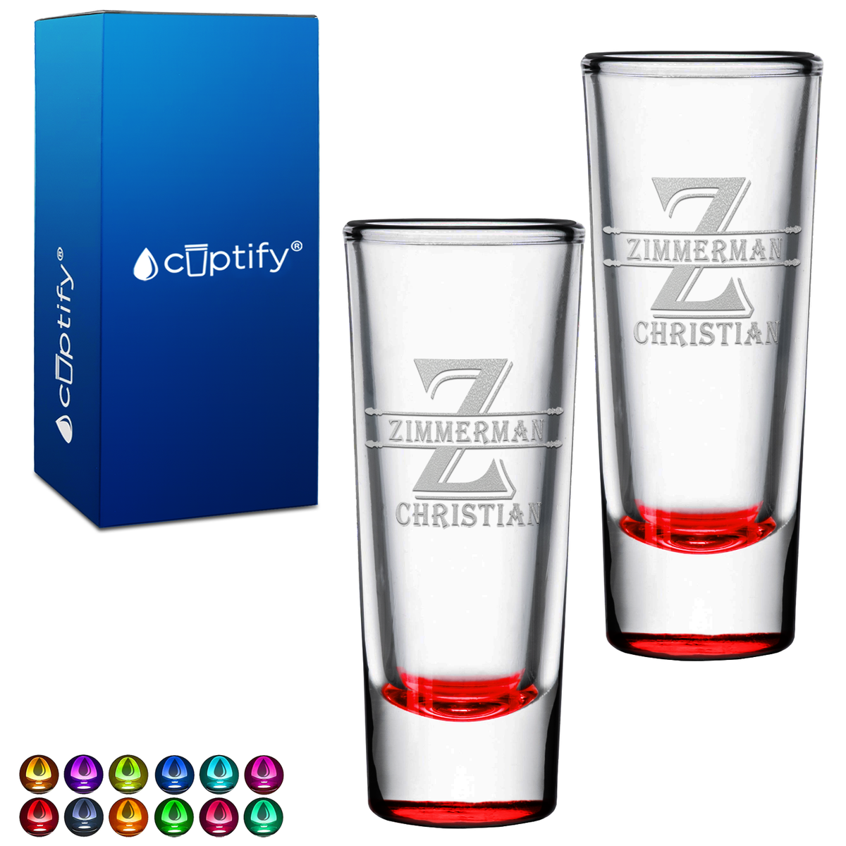Personalized Initial Block on 2oz Tall Shooter Glasses - Set of 2
