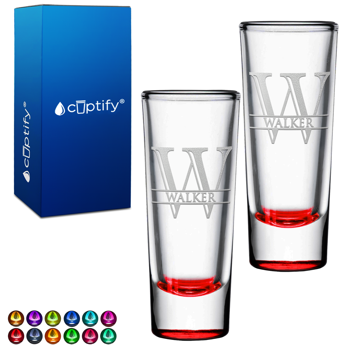 Personalized Script Initial and Name on 2oz Tall Shooter Glasses - Set of 2