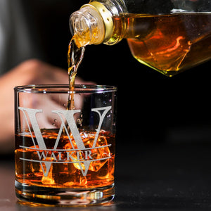 Initial Monogram with Name Etched 10.25 oz Old Fashioned Glass