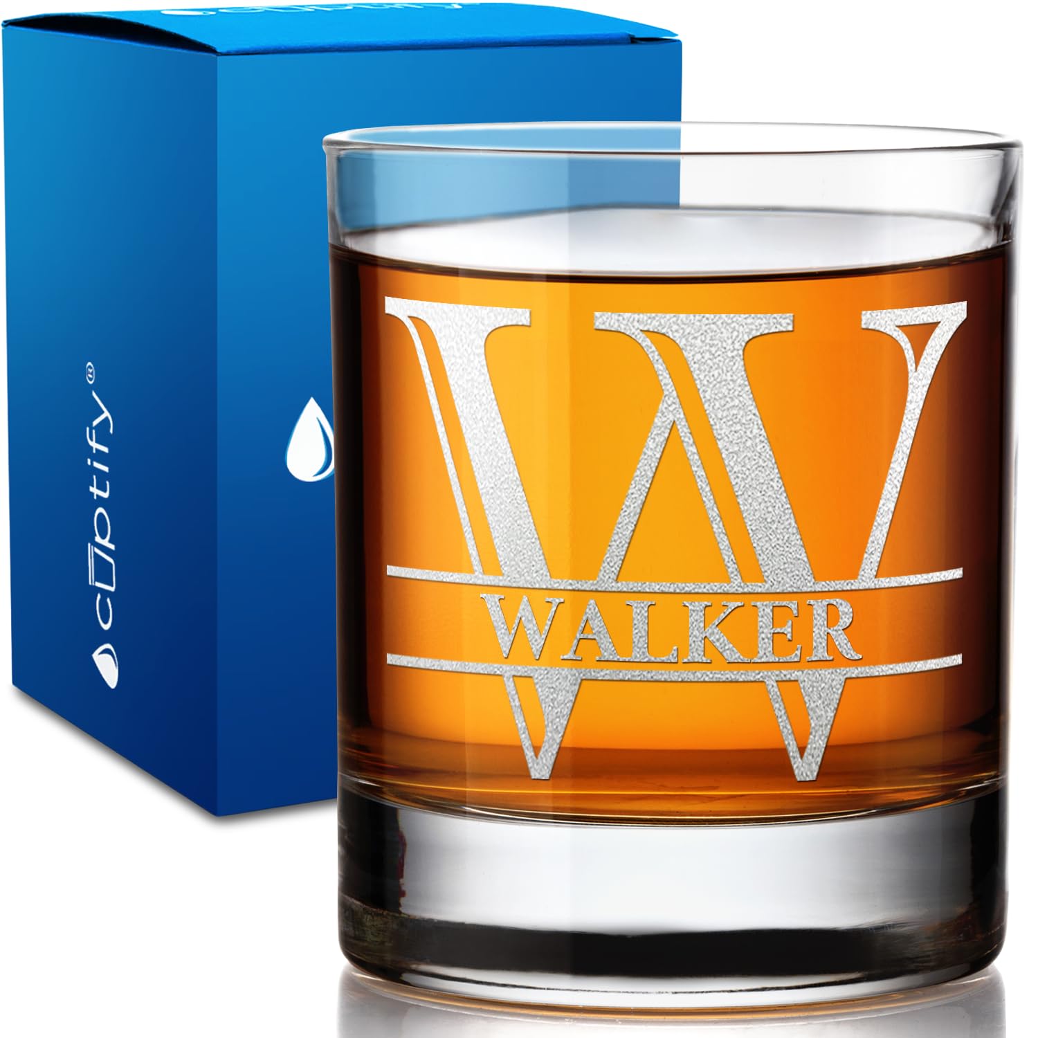 Initial Monogram with Name Etched 10.25 oz Old Fashioned Glass