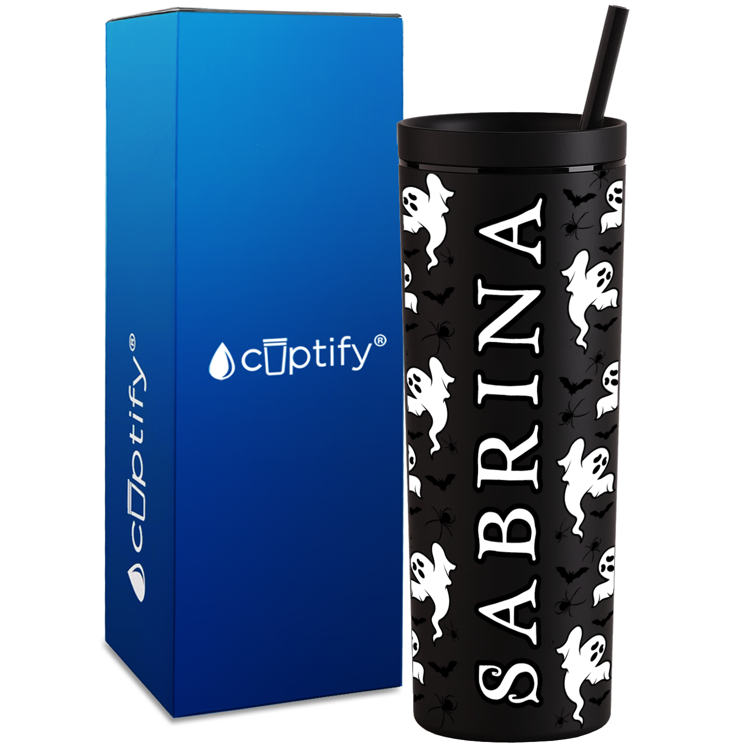 Ghosts Bats and Spiders 18oz Acrylic Personalized Halloween Tumbler