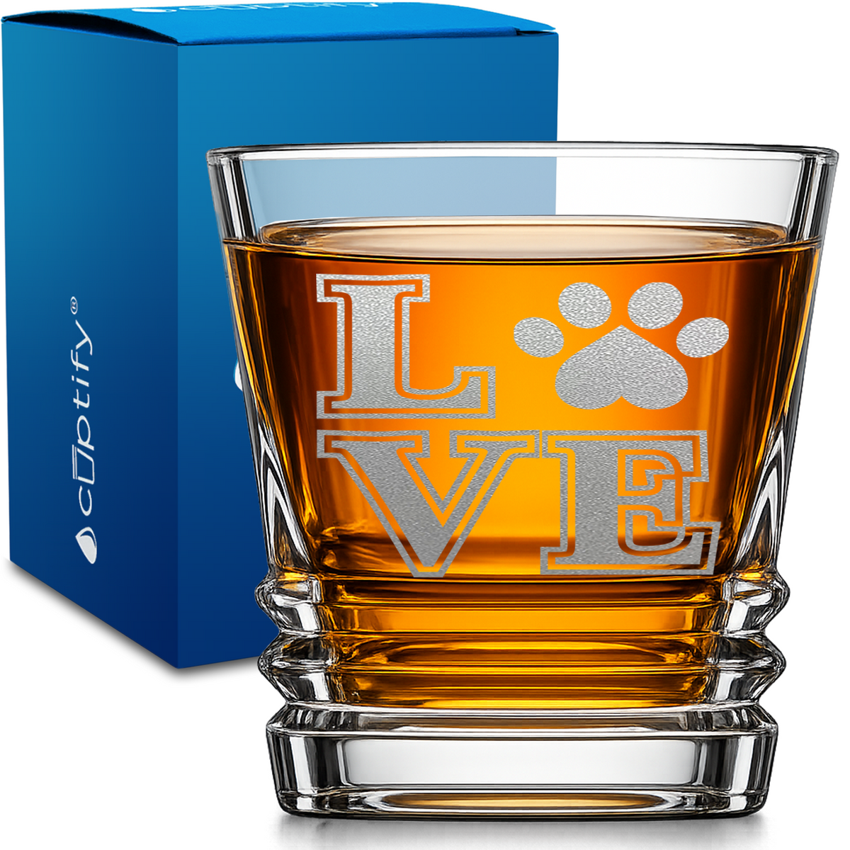 Love Dogs Paw Print design on 10oz Accordion Whiskey Glass