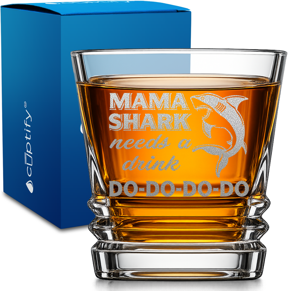 Mama Shark Needs a Drink design on 10oz Accordion Whiskey Glass