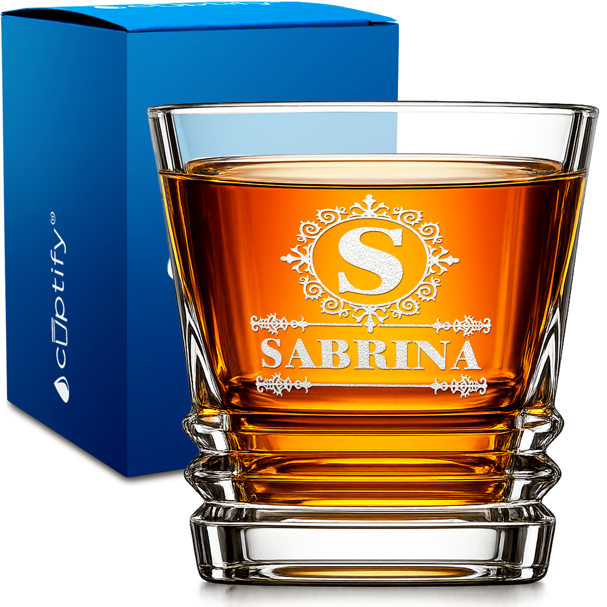 Ultramodern Monogram design on 10oz Accordion Whiskey Glass