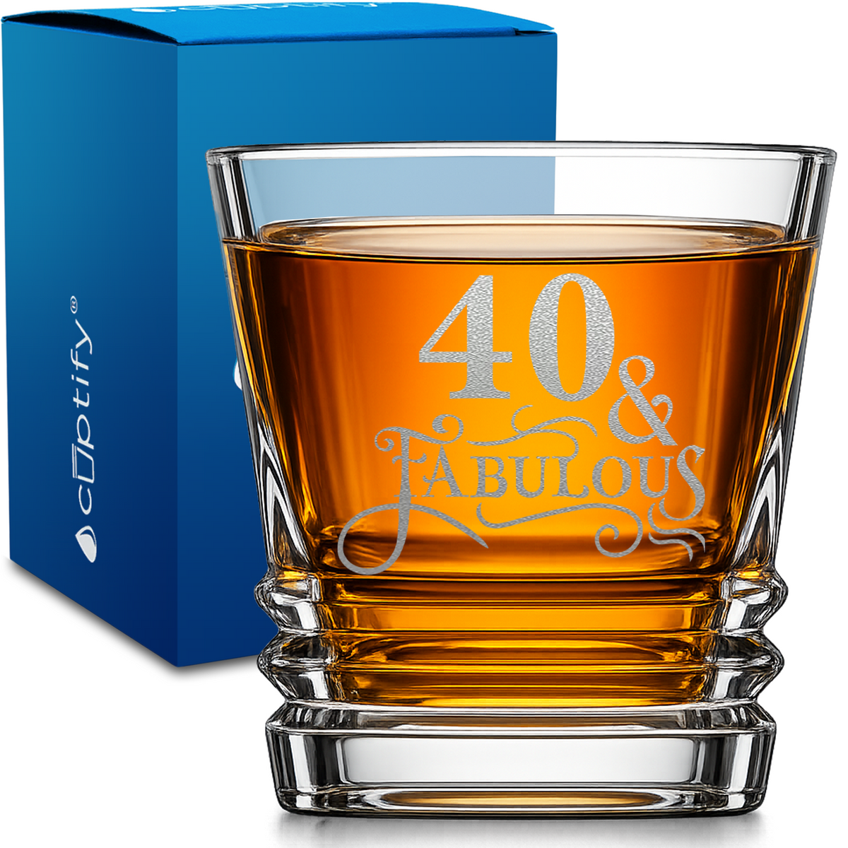 40 & Fabulous design on 10oz Accordion Whiskey Glass