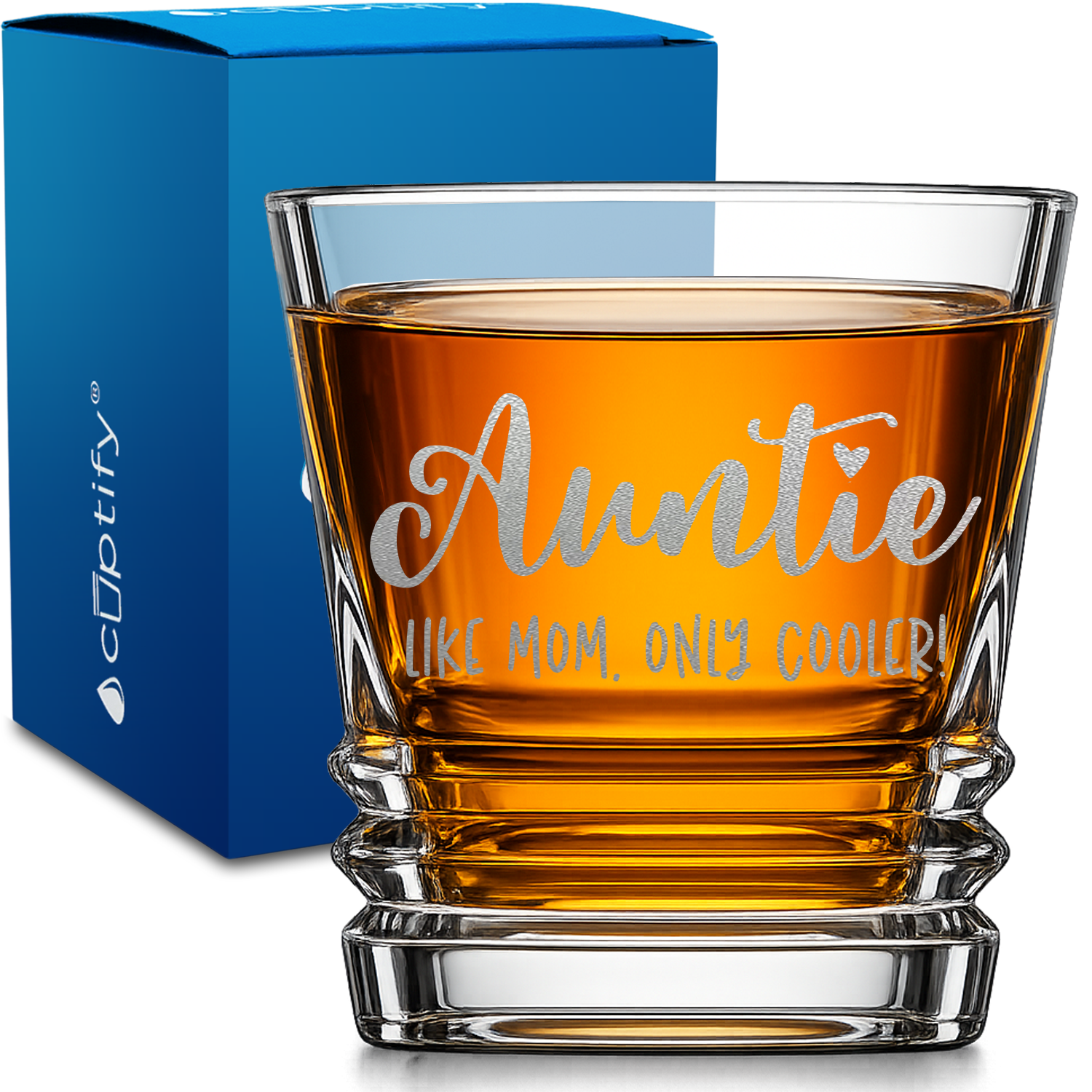 Auntie Like Mom Only Cooler design on 10oz Accordion Whiskey Glass