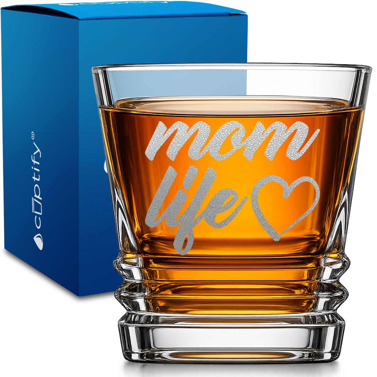 Mom Life design on 10oz Accordion Whiskey Glass