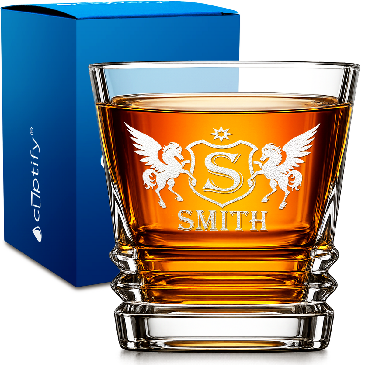 Personalized Celestial Pegasus Monogram design on 10oz Accordion Whiskey Glass