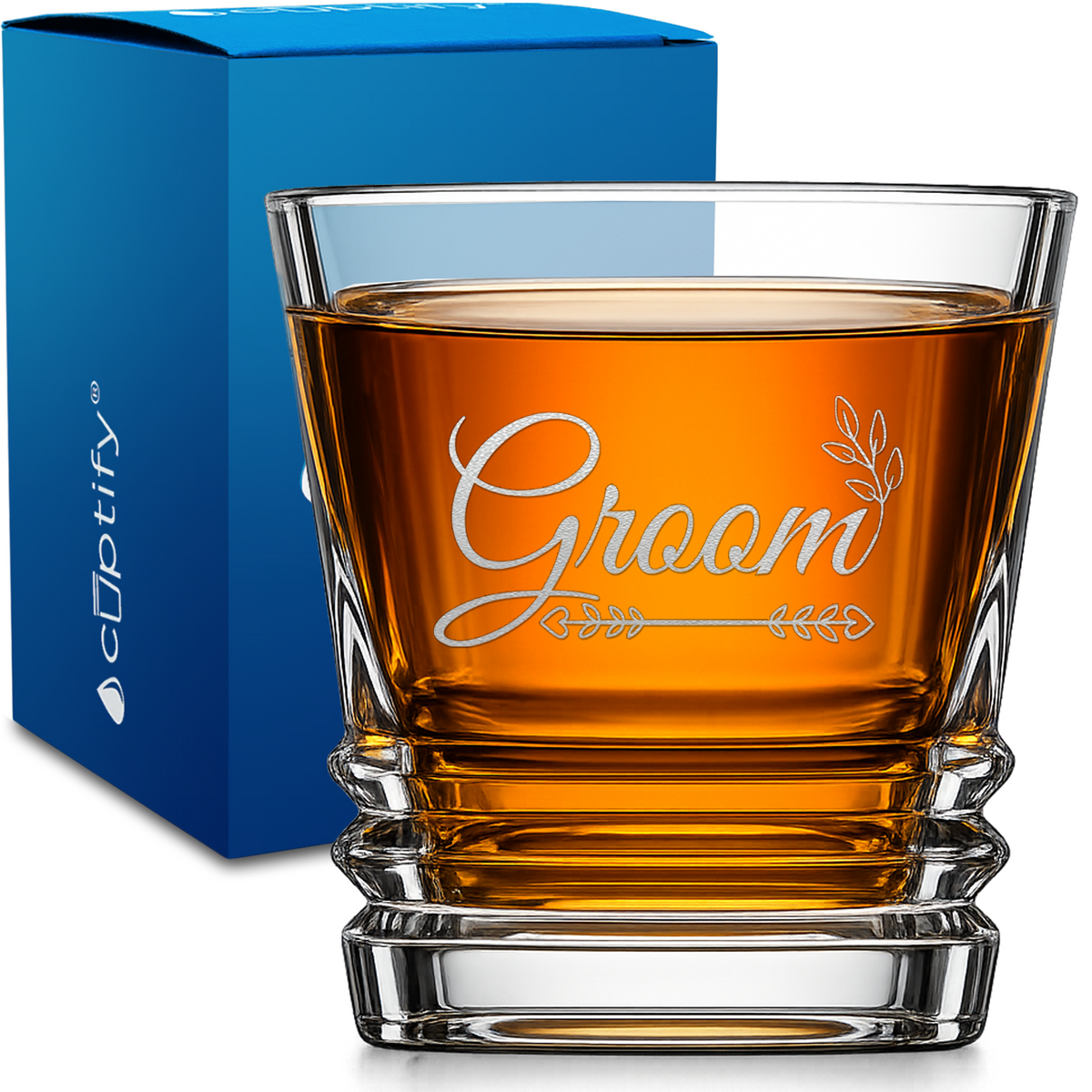 Groom design on 10oz Accordion Whiskey Glass
