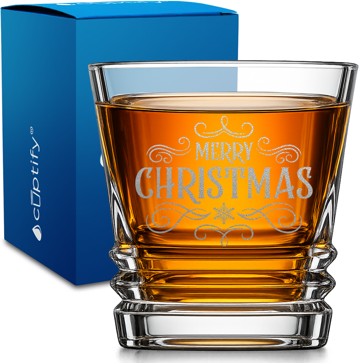 Merry Christmas design on 10oz Accordion Whiskey Glass