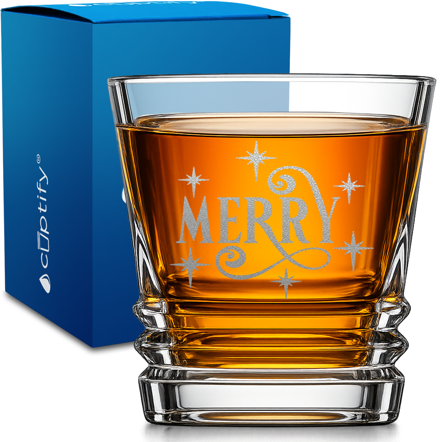 Merry design on 10oz Accordion Whiskey Glass