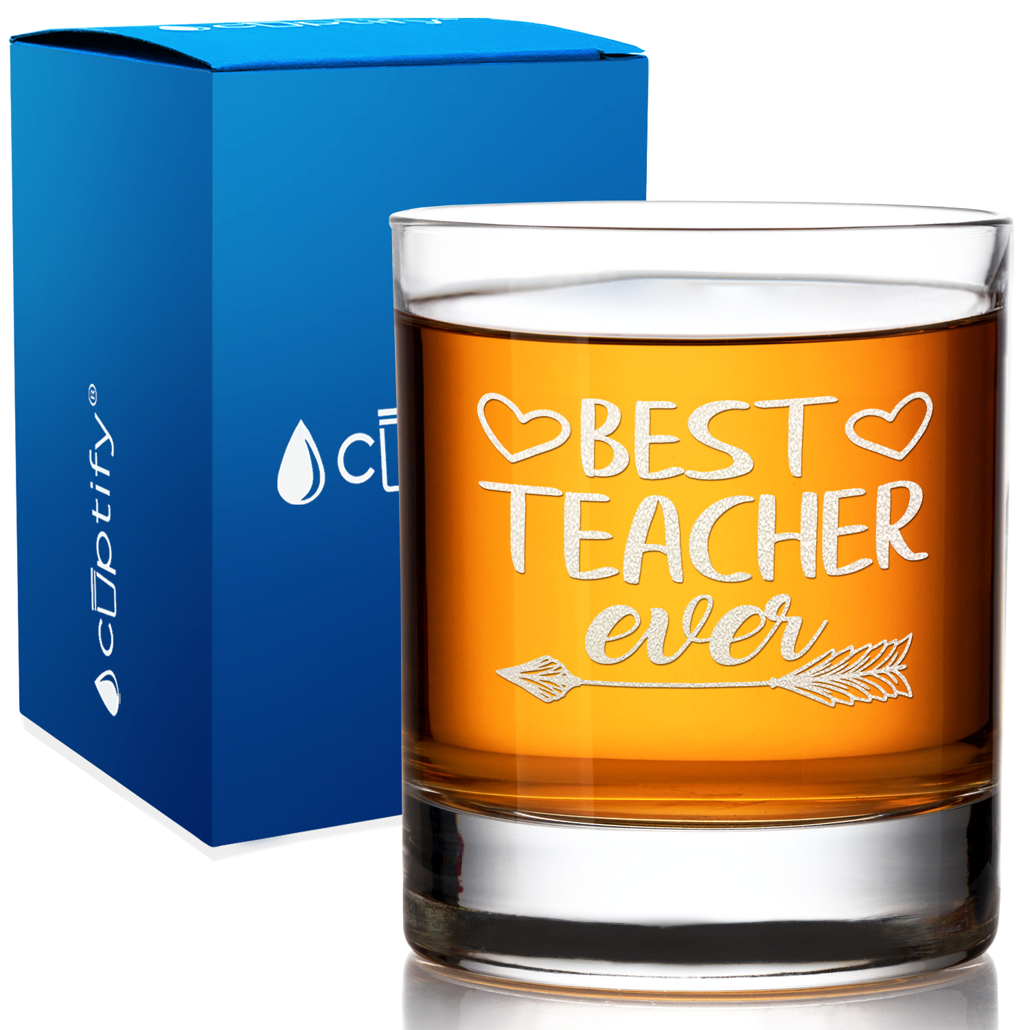 Best Teacher Ever Arrow on 10.25 oz Old Fashioned Glass
