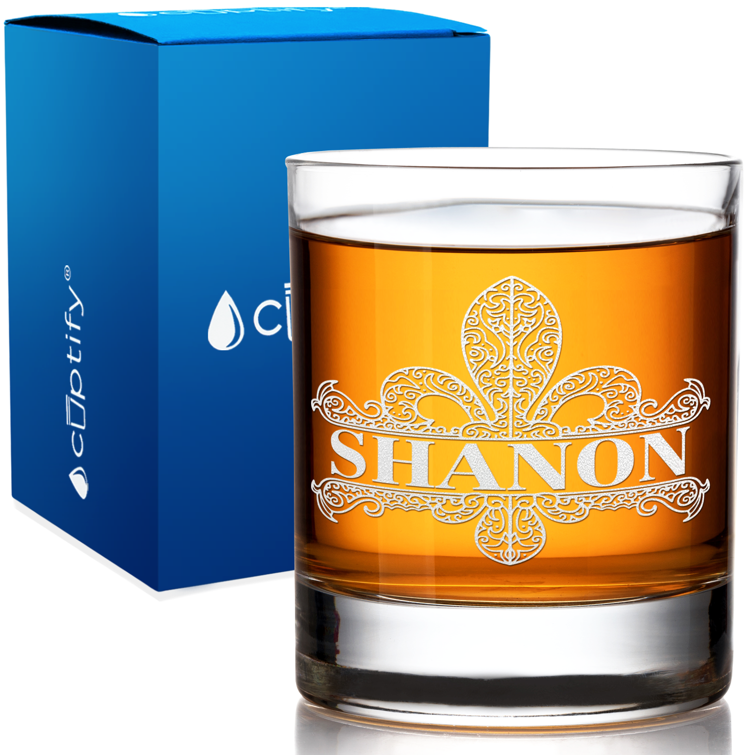 Personalized Fleur de Lis 10.25oz Whiskey Glass