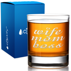 Wife Mom Boss Old Fashioned Glass