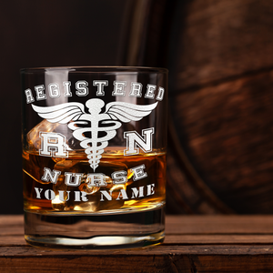 Personalized RN Registered Nurse on 10.25oz Whiskey Glass