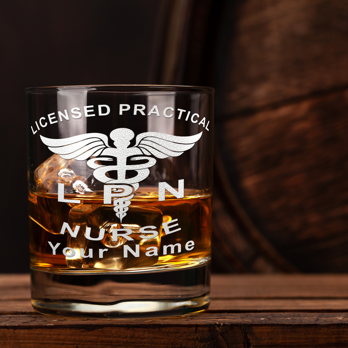 Personalized LPN Licensed Practical Nurse Etched on 10.25oz Old Fashion Glass