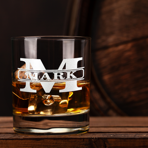 Personalized Vintage Block Whiskey Glass