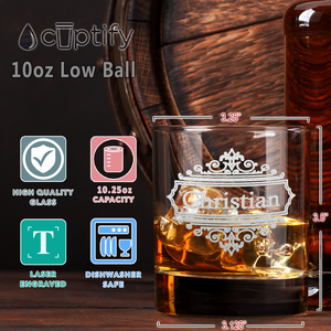 Personalized Crest Border Whiskey Glass