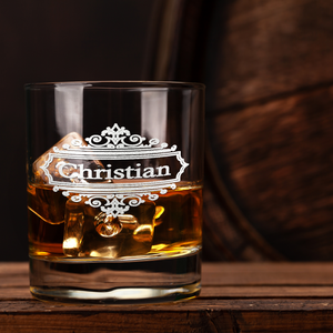 Personalized Crest Border Whiskey Glass