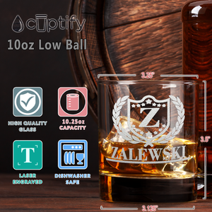 Personalized Monogram with Laurels Whiskey Glass