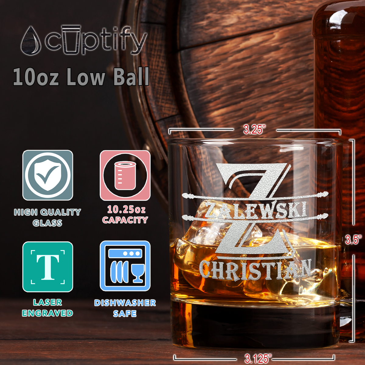 Personalized Initial Block Surname Whiskey Glass