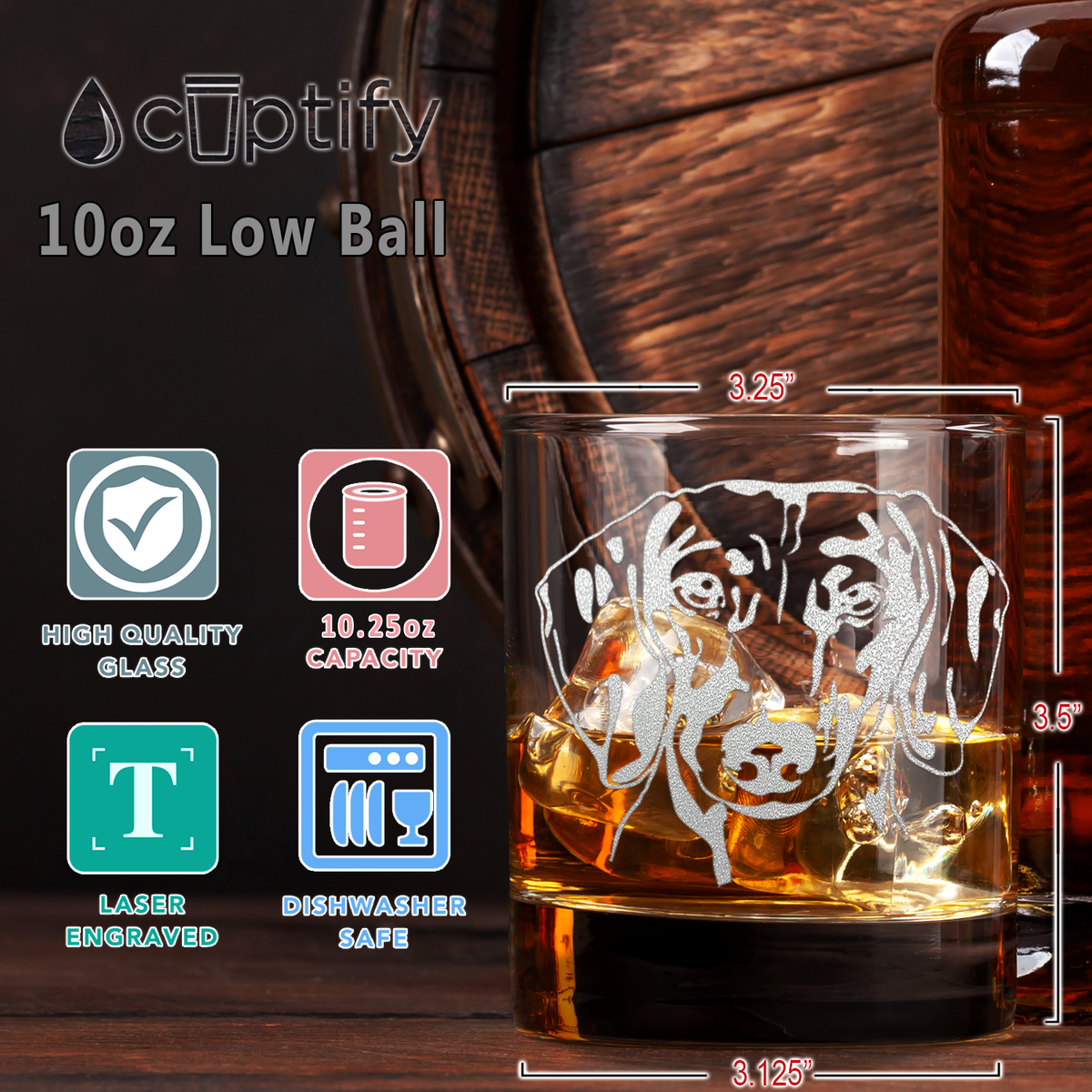 Dachshund Head on 10.25oz Whiskey Glass