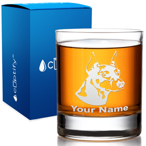 Personalized Doberman Pinscher on 10.25oz Whiskey Glass