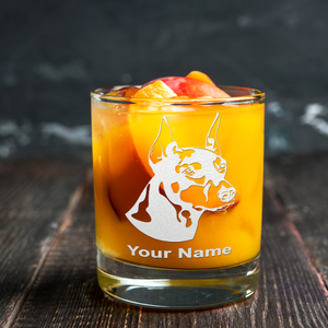 Personalized Doberman Pinscher on 10.25oz Whiskey Glass