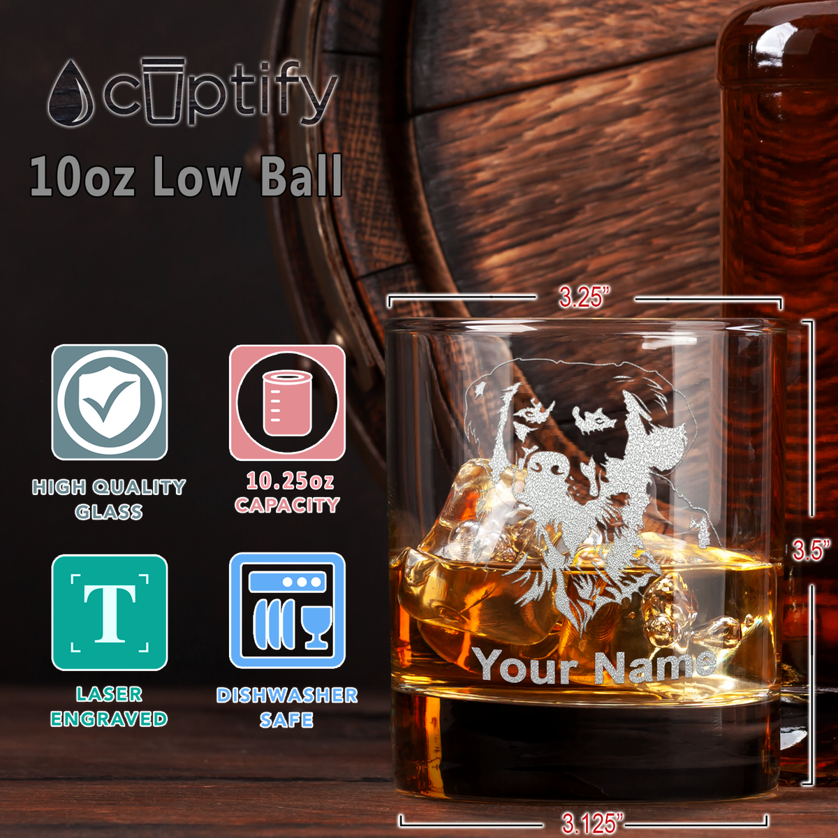 Personalized Golden Retriever on 10.25oz Whiskey Glass
