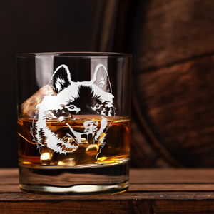 Siberian Huskie Head on 10.25oz Whiskey Glass