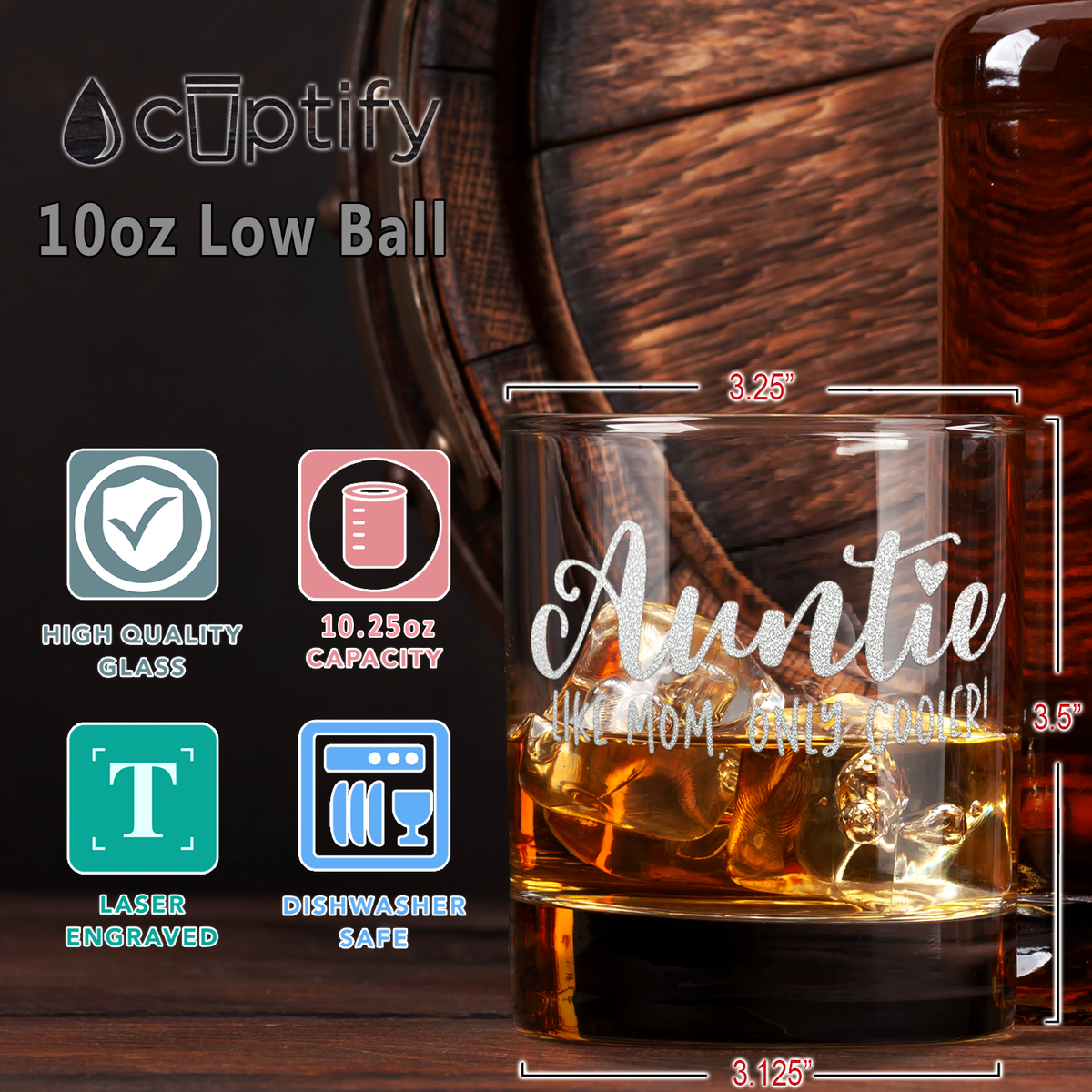 Auntie Like Mom Only Cooler 10.25oz Whiskey Glass